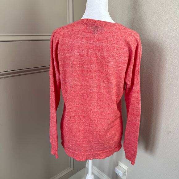J.Crew Linen Merino Wool Lightweight V-neck Coral Pink Sweater E9434 Long Sleeve - Picture 3 of 5